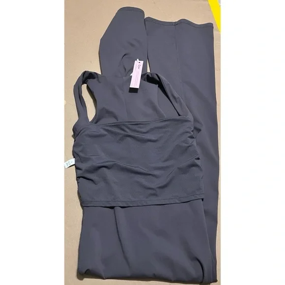 QINSEN Jumpsuit Sleeveless  Square Neck Stretch Flare Leggings Romper Inseam 30 - Picture 5 of 8